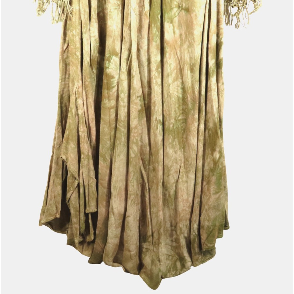 TIE DYE KAFTAN MUUMUU DRESS Poncho Overlay w/Fringe MAXI BOHO ETHNIC Beige 1X - Picture 10 of 11